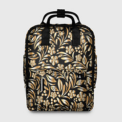 Рюкзак женский Золотые узоры - цветы, цвет: 3D-принт