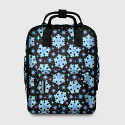 Рюкзак женский Яркие зимние снежинки с цветными звездами, цвет: 3D-принт