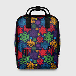 Рюкзак женский Снежинки разноцветные, цвет: 3D-принт