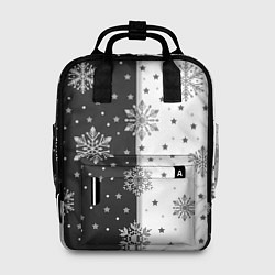 Рюкзак женский Рождественские снежинки на черно-белом фоне, цвет: 3D-принт