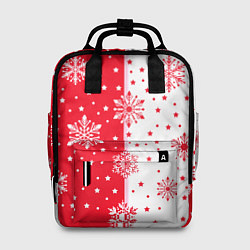 Женский рюкзак Рождественские снежинки на красно-белом фоне