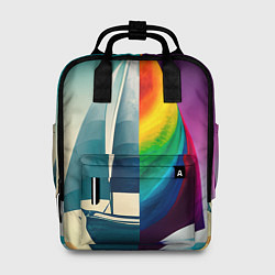 Рюкзак женский Два мира пересекаются: корабль и радужное полотно, цвет: 3D-принт