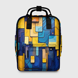 Рюкзак женский Синие и жёлтые фигуры, цвет: 3D-принт