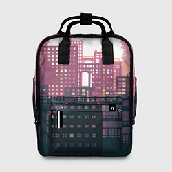 Рюкзак женский Пиксельный пейзаж города - закат, цвет: 3D-принт