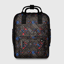 Рюкзак женский Красные, синие, черные фигуры и линии на коричнево, цвет: 3D-принт