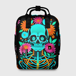 Рюкзак женский Неоновый скелет в цветах, цвет: 3D-принт