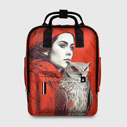 Рюкзак женский Леди в красном с совой, цвет: 3D-принт