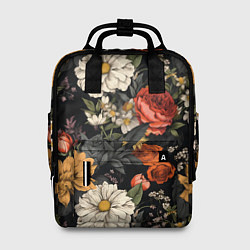 Рюкзак женский Цветочный паттерн на черном, цвет: 3D-принт