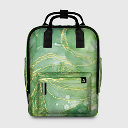 Рюкзак женский Абстрактный зеленый мрамор с золотым, цвет: 3D-принт