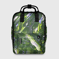 Рюкзак женский Космические кибер схемы зелёные, цвет: 3D-принт