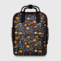 Рюкзак женский Цветы на темном фоне узор, цвет: 3D-принт