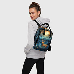 Рюкзак женский Олень в ночном лесу фолк-арт, цвет: 3D-принт — фото 2