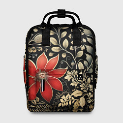 Рюкзак женский Новогодние цветы и листья, цвет: 3D-принт