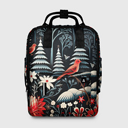 Женский рюкзак Новогодний лес и птицы