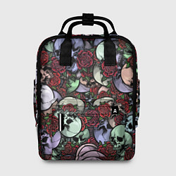 Рюкзак женский Череп с розами паттерн, цвет: 3D-принт
