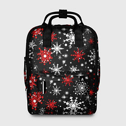 Рюкзак женский Белые и красные снежинки на черном фоне - нейросет, цвет: 3D-принт