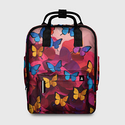 Женский рюкзак Разноцветные бабочки - розовые цветы