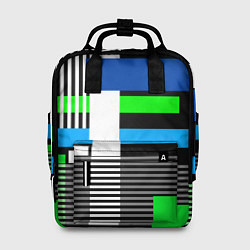 Женский рюкзак Геометрический узор сине -зеленый в стиле пэчворк