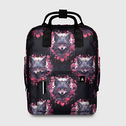 Рюкзак женский Паттерн с волками и сердечками, цвет: 3D-принт