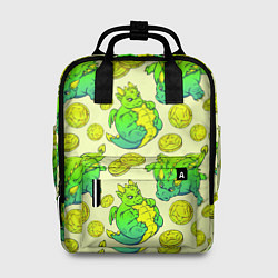 Рюкзак женский Круглые драконы с монетами, зеленый, цвет: 3D-принт