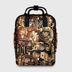 Рюкзак женский Пейсли золотые узоры, цвет: 3D-принт