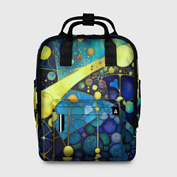 Рюкзак женский Абстракция в жёлто синих тонах с кругами и линиями, цвет: 3D-принт