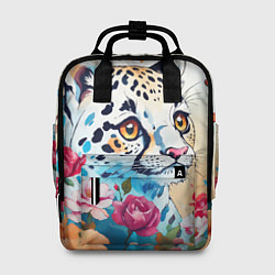 Рюкзак женский Мультяшный леопард в цветах, цвет: 3D-принт