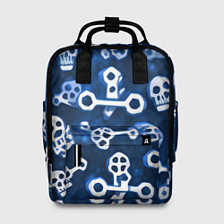 Рюкзак женский Белые черепки и кости на синем, цвет: 3D-принт