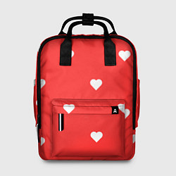 Рюкзак женский Белые сердца на красном фоне, цвет: 3D-принт