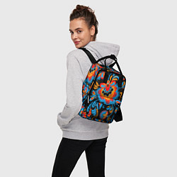 Рюкзак женский Хохломская роспись разноцветные цветы на чёроном ф, цвет: 3D-принт — фото 2
