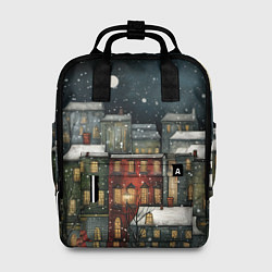 Рюкзак женский Новогодний рисованный город, цвет: 3D-принт
