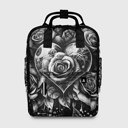 Женский рюкзак Черно белое сердце и розы