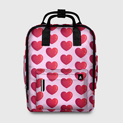 Женский рюкзак Красные сердца на розовом фоне