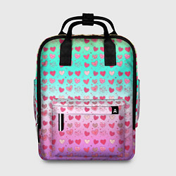 Женский рюкзак Паттерн сердечки на разноцветном фоне