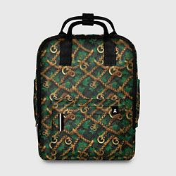Женский рюкзак Золотая цепочка на зеленой ткани
