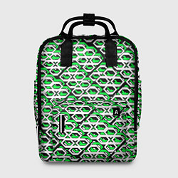 Рюкзак женский Зелёно-белый узор на чёрном фоне, цвет: 3D-принт