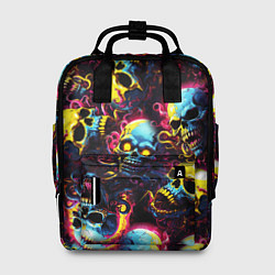 Рюкзак женский Разноцветные черепушки с щупальцами, цвет: 3D-принт