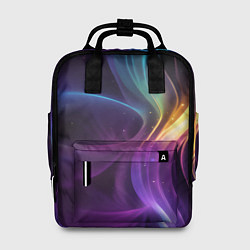 Рюкзак женский Радужные неоновые волны и разводы на черном фоне, цвет: 3D-принт