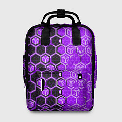 Рюкзак женский Техно-киберпанк шестиугольники фиолетовый и чёрный, цвет: 3D-принт
