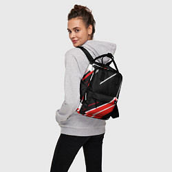 Рюкзак женский Бело-красные полосы на чёрном фоне, цвет: 3D-принт — фото 2