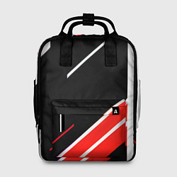 Рюкзак женский Бело-красные полосы на чёрном фоне, цвет: 3D-принт