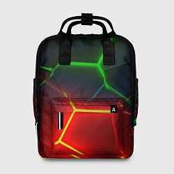 Рюкзак женский Зеленые и красные неоновые плиты в разломе, цвет: 3D-принт