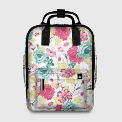 Рюкзак женский Розы красные и бирюзовые, цвет: 3D-принт