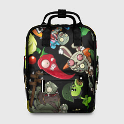 Женский рюкзак Растения против зомби персонажи на черном
