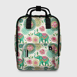 Рюкзак женский Слоны и мандалы паттерн в индийской стилистике, цвет: 3D-принт
