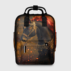 Женский рюкзак Черная лошадь с красной гривой - огненные частицы