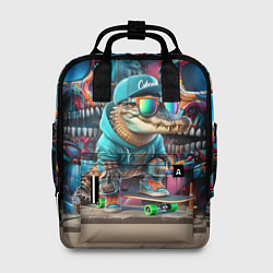 Рюкзак женский Крокодилёныш крутой скейтбордист - киберпанк, цвет: 3D-принт