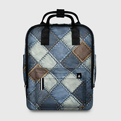 Рюкзак женский Джинсовый пэчворк ромбовый узор, цвет: 3D-принт