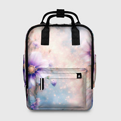 Женский рюкзак Нежный голубой цветочный с золотистым свечением