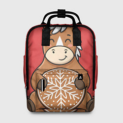 Рюкзак женский Новогодняя лошадка с печенькой, цвет: 3D-принт